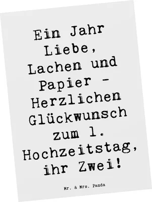 Produktbild von Mr. & Mrs. Panda Postkarte Spruch 1. Hochzeitstag Papierhochzeit - Weiß - Geschenk, Ansichtskarte, Heirat, Geschenke, bildkarte, Beziehung, feiern, Jahrestag, Postkarten
