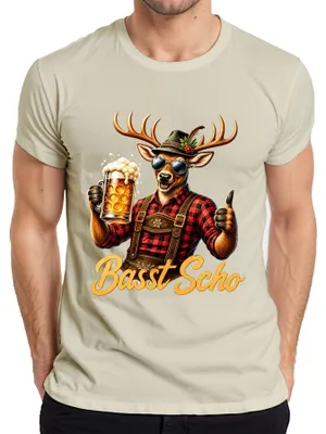 Productafbeelding van Basst Scho Lederhosen, bier, Wiesn (), traditionele kleding, Dirndl, , heren T-shirt, naturel, 3XL