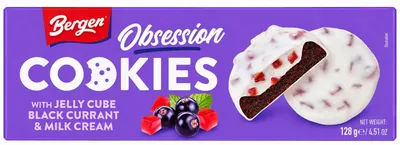 Zdjęcie produktu dla Bergen Obsession Cookies Jelly Cube – czarna porzeczka i krem mleczny, 128 g