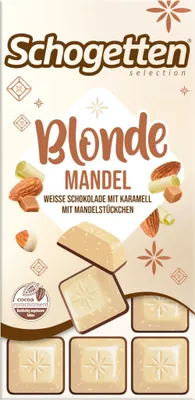 Produktbild von Schogetten Blonde Mandel weiße Schokolade mit Karamel Packung 100g