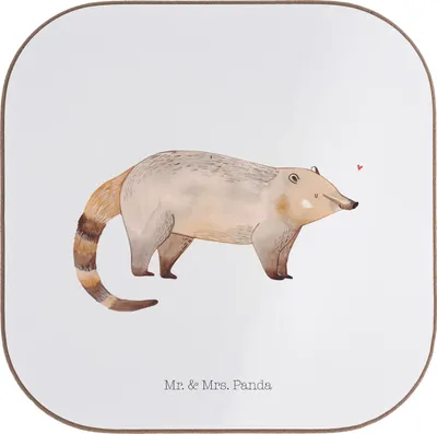 Produktbild von Mr. & Mrs. Panda Tischuntersetzer Nasenbaer - Weiß - Geschenk, Rüsselbär, Untersetzer für Gläser, Nasenbären, gläseruntersetzer, Coaster, Glas, Nasenbär, Bär