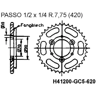 Produktbild von Kettenrad mit Fangblech 95R23945F 45Z - 420