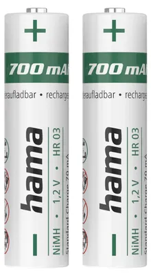 Productafbeelding van Hama 00223525, Oplaadbare batterijen, AAA, Nikkel-metaalhydride (NiMH), 1,2 V, 2 stuks, 700 mAh