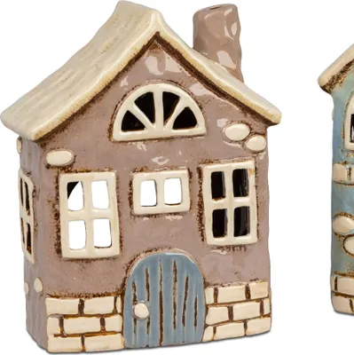 Produktbild von Windlicht, Teelichthalter Haus H. 21cm rosa beige aus Steinzeug Formano