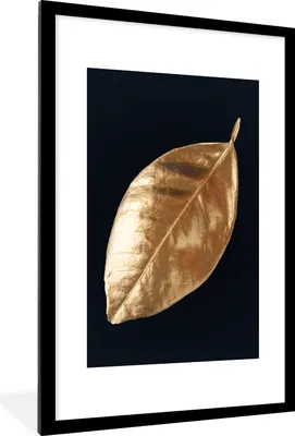 Produktbild von MuchoWow® Gerahmtes Poster Blätter - Schwarz und Gold - Luxus - Natur - Pflanzen 60x90 cm - Poster mit Schwarzem Bilderrahmen Wandposter Rahmen Foto Bilder - Dekoration - Wandposter Wohnzimmer - Hochwertig