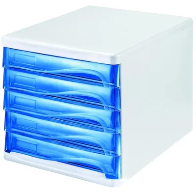 Produktbild von Schubladenbox 5 Schubl.weiß/blautransparent Ku.H245xB265xT340mm HELIT
