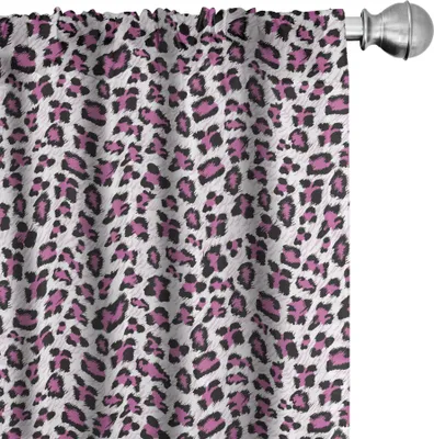 Immagine prodotto di ABAKUHAUS Tende con stampa leopardata, tende, rosa e nero, motivo femminile, tema safari savana e fauna selvatica, 2 pezzi 75 x 175 cm, bianco nero rosa