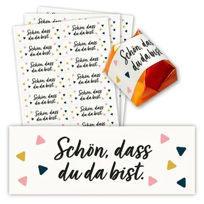 Produktbild von younikat 60 Stück Aufkleber Schön, dass du da bist I Gastgeschenk Sticker passend für Küsschen I Hochzeit Geburtstag Taufe Kommunion I selbstklebend I dv1356