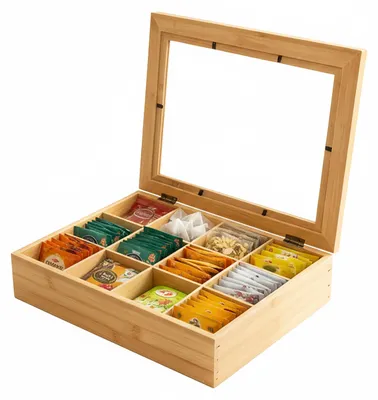 Theebox mit 12 Fächern, Bambus, Natur, 8x28x23 cm