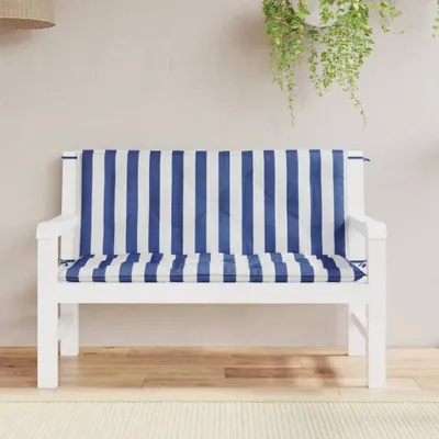 Imagen del producto de Cojines para banco de jardín, 2 unidades, a rayas azules y blancas, 120x50x7 cm, tela