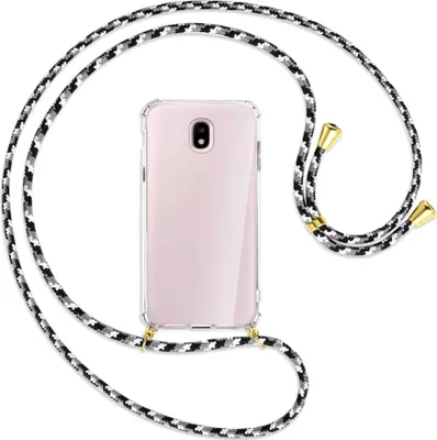 Produktbild von Handykette Backcover-Schutzhülle mit Band (Metall goldfarben) für Samsung Galaxy J5 2017 - schwarz/grau/weiß