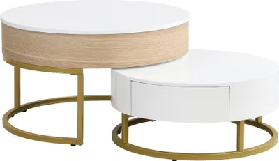Produktbild von Couchtisch Satztisch hochklappbare Beistelltisch Schubladen Wohnzimmertisch 2-teiliges Set Couchtischkombination Multifunktionaler Aufbewahrungstisch