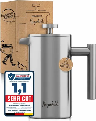 French Press 1000 ml, doppelwandig, Edelstahl, Thermokanne