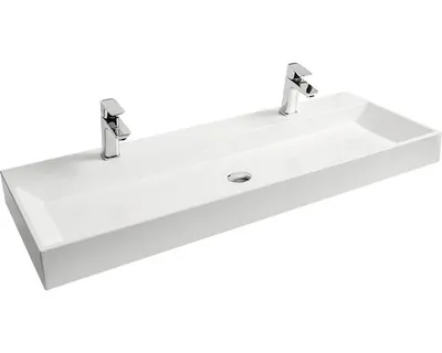 Produktbild von Ravak Natural - Doppelwaschbecken Duo, 1200x450 mm, ohne Überlauf, Hahnlöcher, weiß XJO01212000