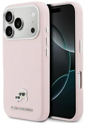 Immagine prodotto di Custodia per iPhone 17 Pro Max, Karl Lagerfeld HardCase Karl and Choupette Head Pin Saffiano con MagSafe, rosa