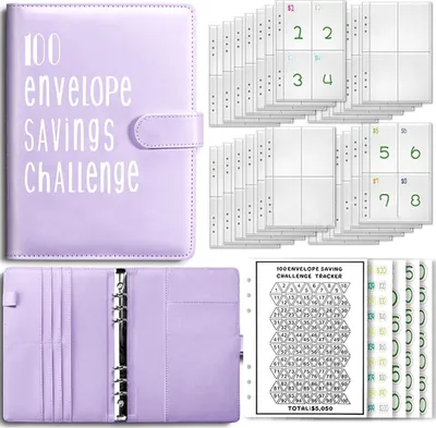 Produktbild von Budget Planner Deutsch Budget Planer Geld Organizer mit 100 Binder Taschen A5 Ringbuchordner für Finanzplaner Budget Sparen Mappe Cash Stuffing Startset Geburtstags Geschenk (Light Purple)