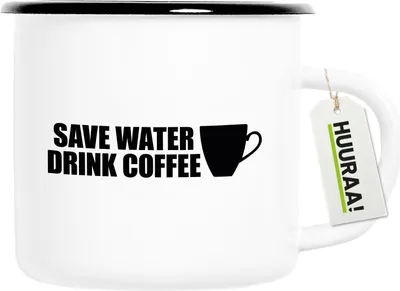 Produktbild von Huuraa Emaille Tasse Save Water Drink Coffee Kaffeetasse 300ml Vintage Campingbecher Geschenkidee
