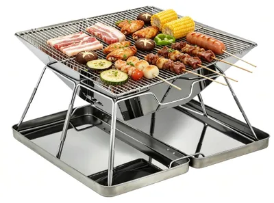 Immagine prodotto di Barbecue portatile, barbecue a carbone, pieghevole, in acciaio inossidabile