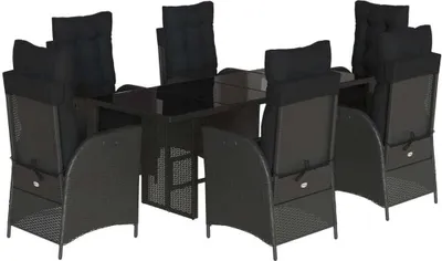 Produktbild von vidaXL 7-tlg. Garten-Essgruppe mit Kissen Schwarz Poly Rattan