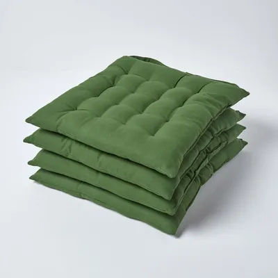Produktbild von HOMESCAPES 4er Set Stuhlkissen 40x40 cm olivgrün – Sitzkissen Outdoor/Indoor mit Baumwollbezug, Sitzpolster waschbar