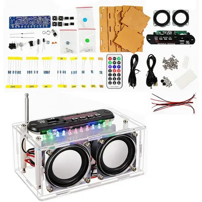 Produktbild von DIY Radio-Lautsprecher-Bausatz,Bluetooth 5.0,FM-Radio,LED-Lichtsteuerung,Aufnahmefunktion,Fernbedienung,Acrylgehäuse,Elektronik-Kit für Erwachsene