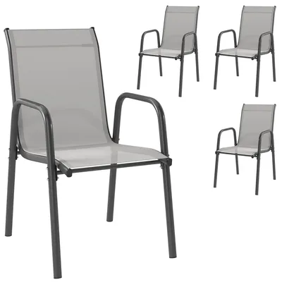 Produktbild von Gartenstühle 4er Set Stapelbare Terrassenstühle mit Atmungsaktive Rücken, Armlehnen 120 kg Belast