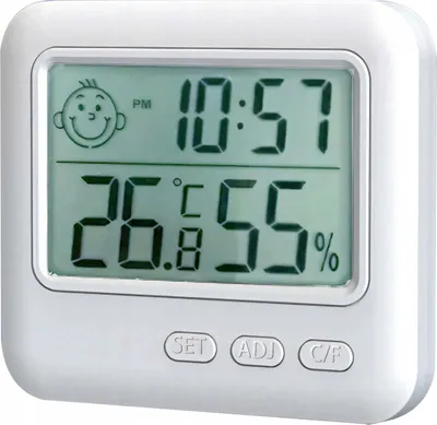 Zdjęcie produktu dla Termometr higrometr pokojowy stojący z zegarkiem budzikiem LCD
