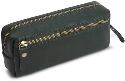 Immagine prodotto di Astuccio in pelle verde con porta penne e cerniera per accessori da ufficio e da trucco