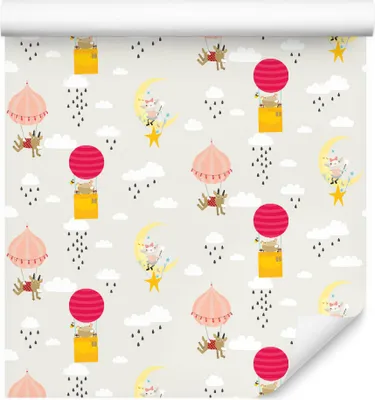 Obrázok produktu pre 10m VLIES WALLPAPER rolka detské balóny hviezdy mesiace mraky XXL
