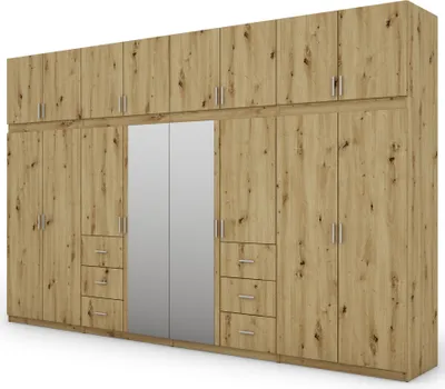 Zdjęcie produktu dla Meblast | Szafa 380x240 cm z 2 lustrami - Szafa z drzwiami przesuwnymi | Dąb Artisan | Solidna, elegancka