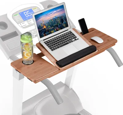Zdjęcie produktu dla Relaxdays – nakładka na biurko z bieżnią, 7 kątów, uchwyt na telefon i napoje, lakierowany bambus, podstawka pod laptopa, kolor naturalny