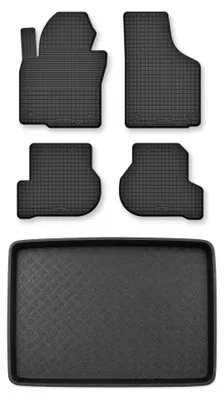 Image de Tapis en caoutchouc + bac de coffre pour Skoda Yeti 2009-2017 (avec roue de secours) – 5 pièces, noirs, semi-universel, adapté