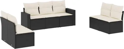 Produktbild von vidaXL 7-tlg. Garten-Sofagarnitur mit Kissen Schwarz Poly Rattan