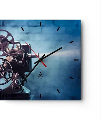 Produktbild von Wanduhr - Quadrat - Glasuhr - Film projektor gedächtnis geschichte - 30x30cm - Schleichendes Uhrwerk - Lautlos - zum Aufhängen bereit - Dekoration Modern - Wanddekoration aus Glas - C3AC30x30-2671