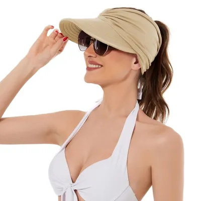 Produktbild von Sonnenblende für Damen, Sonnenhut mit breiter Krempe, UV-Schutz, Sommer-/Strandhüte für Damen, faltbare Sport-Visiere