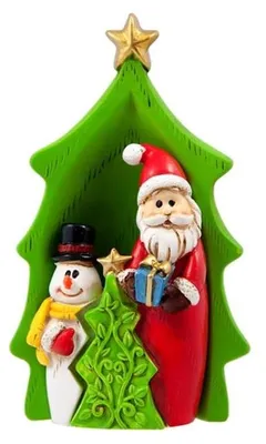 Produktbild von DRW Weihnachtsdekoration, Weihnachtsmann, Schneemann und Baum, Kunstharz, 7 x 4 x 12 cm