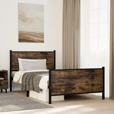 Obrázek produktu pro vidaXL Kovová postel bez matrace, kouřový dub 100x190 cm