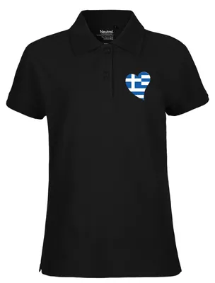 Produktbild von Huuraa Damen Polo Shirt Griechenland Flagge Herz M Black Bio Baumwolle Fairtrade Poloshirt Geschenkidee