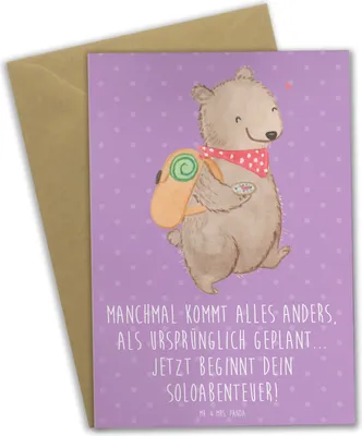 Produktbild von Mr. & Mrs. Panda Grußkarte Scheidung Soloabenteuer - Lavendeltraum - Geschenk, osterkarten, Heirat, Zuversicht, Lebensphasen, liebevoll gestaltet, weihnachtskarten, Mut