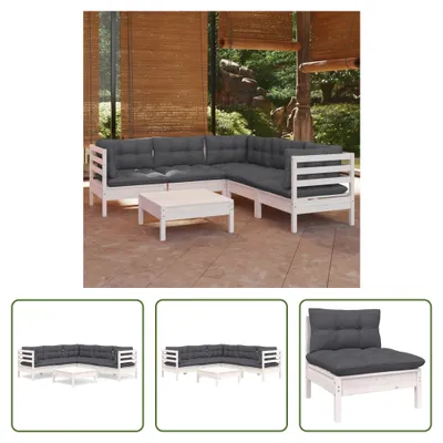 Produktbild von The Living Store 6-tlg. Garten-Lounge-Set mit Kissen Weiß Kiefer Massivholz