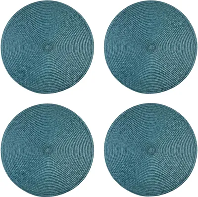 Produktbild von Tischset 4er Set Petrol rund 35 cm Ø Platzset abwaschbar Platzdeckchen geflochtene Optik