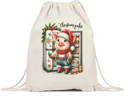 Produktbild von Christmas Junkie Lustiges Schweinmotiv Turnbeutel Geschenkidee witziges Design Weihnachten