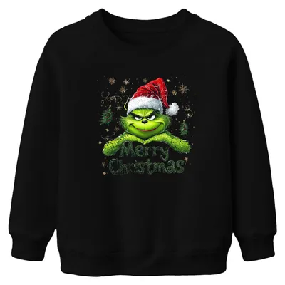 Produktbild von Grinch Merry Christmas Weihnachten Santa Hat Kinder Sweatshirt Pullover, Schwarz, 140