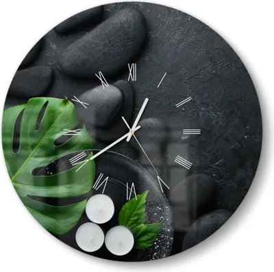 Produktbild von DEQORI Glasuhr Ø50 cm Römisch 'Spa-Konzept auf Schiefer' Wanduhr Glas Uhr Design leise