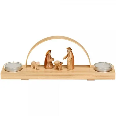 Produktbild von Schwibbogen Christi Geburt natur mit Teelichter BxHxT 27x10x5,5cm NEU