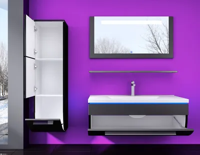 Produktbild von 5 Teilig Badmöbel Set 60 Schwarz  Led Hochglanz Badezimmermöbel LED System Fertig Montiert