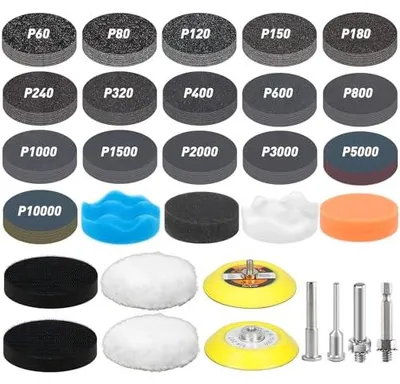Produktbild von 174 Stš¹ck Polieraufsatz Akkuschrauber 75mm Schleifpads Klett 60-10000 K?rnung Nassschleifpapier, Polierpads Scheinwerfer Schleifaufsatz fš¹r Bohrmaschine, Schleifpapier fš¹r Auto, Metall, Holz, Farbe