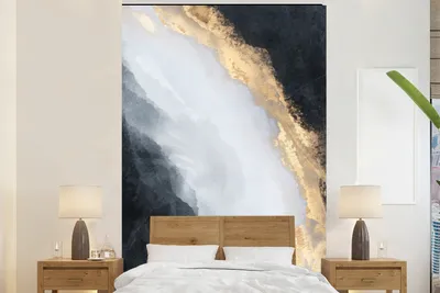 Produktbild von MuchoWow® Fototapete für Wohnzimmer oder Schlafzimmer Wandtapete Vinyl Motivtapete Abstrakt - Farbe - Gold - Schwarz - Marmor - 200x300 cm - Wanddekorationen