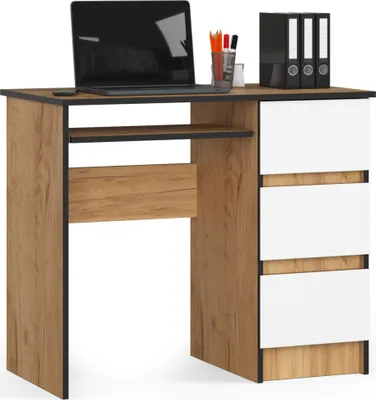 Produktbild von Akord Computerschreibtisch 3 Schubladen Rechts Eiche Craft/Weiß 90X50X77 Cm