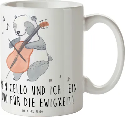Produktbild von Mr. & Mrs. Panda Tasse Cello Duo - Weiß - Geschenk, Solo, Streichinstrument, haferl, Lernen, Kaffeebecher, Musikinstrument, Musik, Teetasse, Kaffeetasse, Musiker, schöne